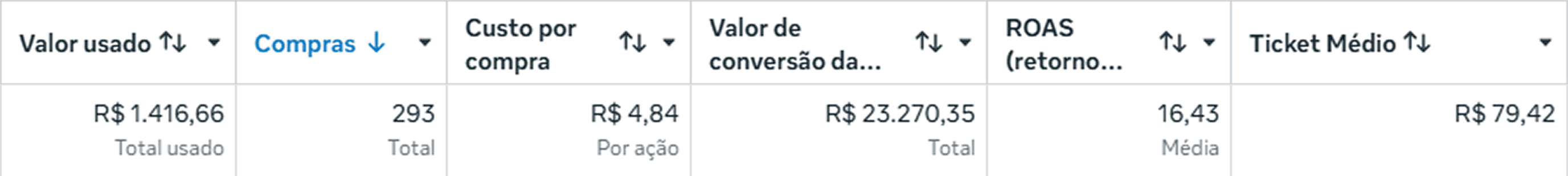 Print do gerenciador de anúncios com ROAS 16x